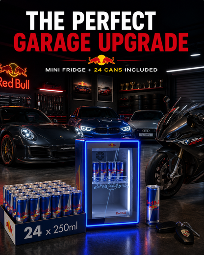 LED Mini Fridge + 24 Red Bull Included