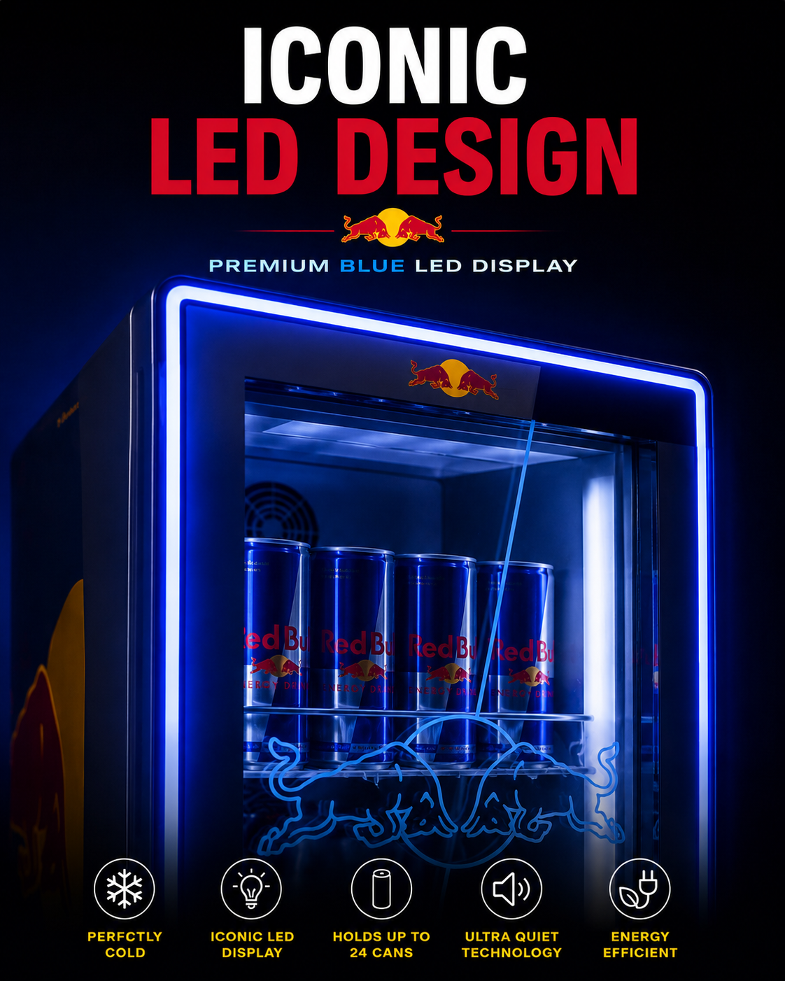 LED Mini Fridge + 24 Red Bull Included