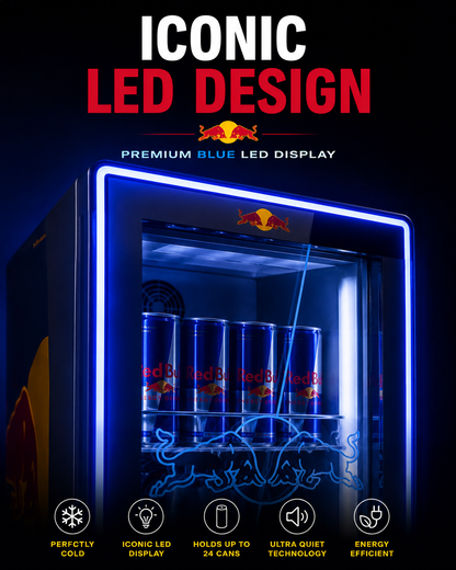 LED Mini Fridge + 24 Red Bull Included